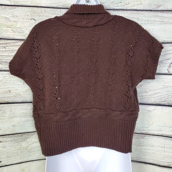 Maurices Brown Cable Knit Shawl Collar Short Sleeve Sweater Vest Size L - Picture 5 of 8